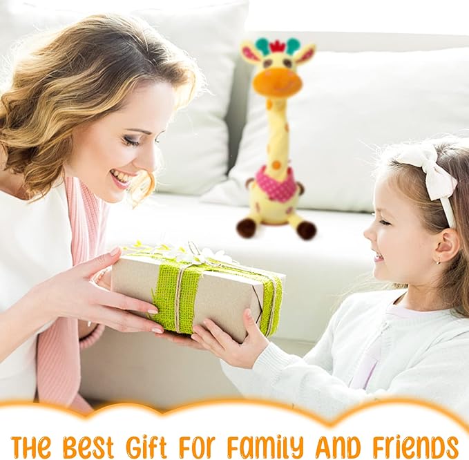 Dancing Talking Giraffe Plush Toy, Funny Singing Recording & Repeating Musical Giraffe, Unique Valentine's Day Gift for Girlfriend Boyfriend, Interactive Fun for Baby Toddlers Kids(Yellow)