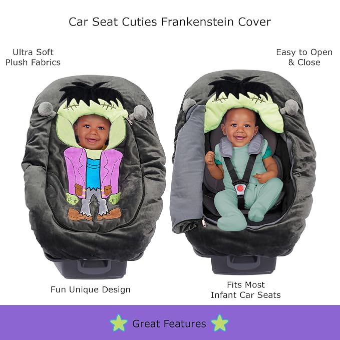 MaterialJill Car Seat Cuties, Baby Carrier Seat Cover for Infant Seat or Stroller, Baby Car Seat Covers, New Baby Gift, Soft Plush Baby Carrier Blanket Cover, Infant Halloween Costume - Frankenstein