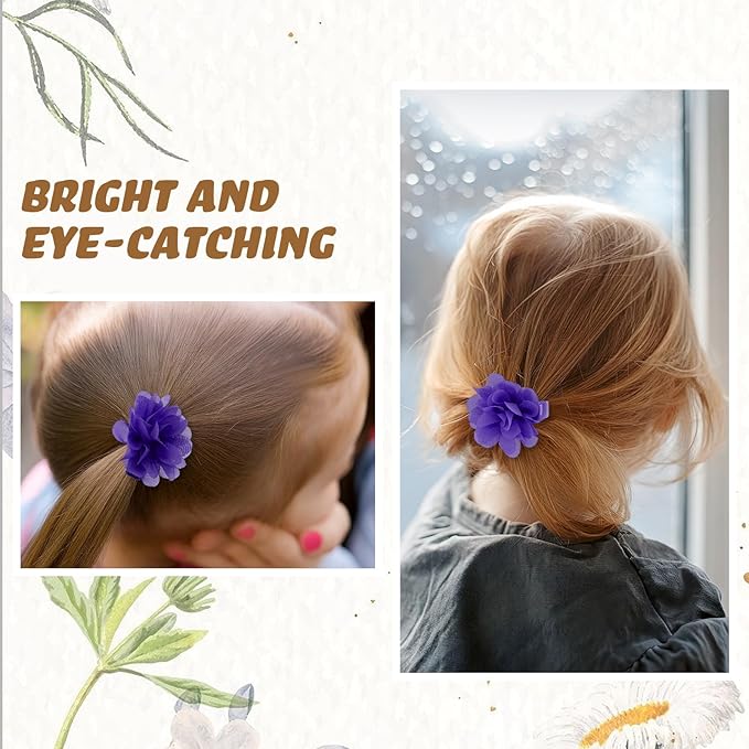 24 PCS 2" Chiffon Flower Hair Bows Clips Artificial Fabric Flower Tiny Baby Hair Clips Fine Accessories for Women Girls Kids (Purple)