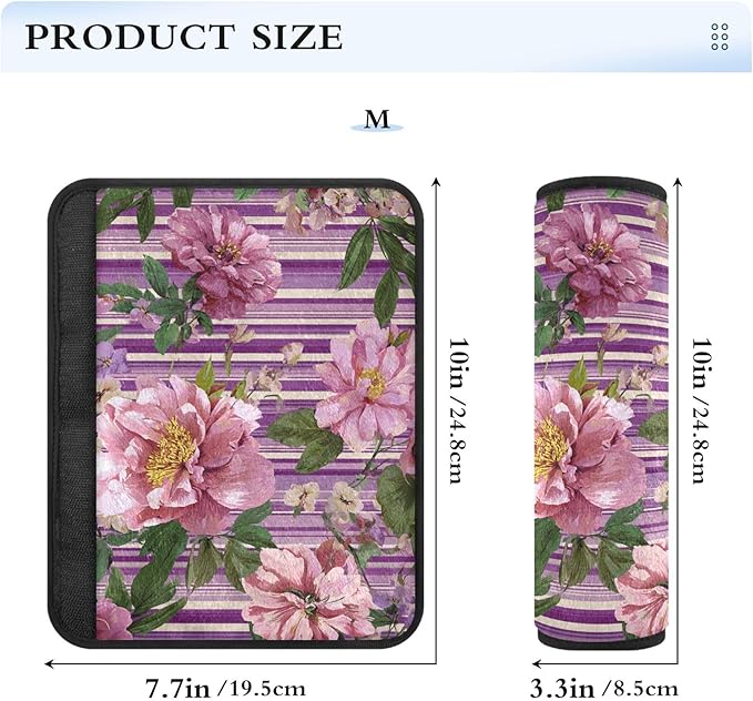 2 Pack Seatbelt Covers Seat Belt Cover Pad for Adults Boys Girls Car Seat Strap Covers Pads Cushion Universal Shoulder Strap Pad Protector for Backpack Camera Bag 10x7.7Inch Cute Pink Striped Roses