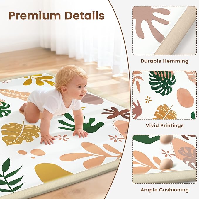 50"×50" Baby Play Mat for Floor & Playpen, 1.2" Thick High-Density Foam Nursery Mat for Tummy Time, Soft Plush Carpet with Non-Slip Bottom for Infant Toddler Baby Crawling & Playing (Boho)