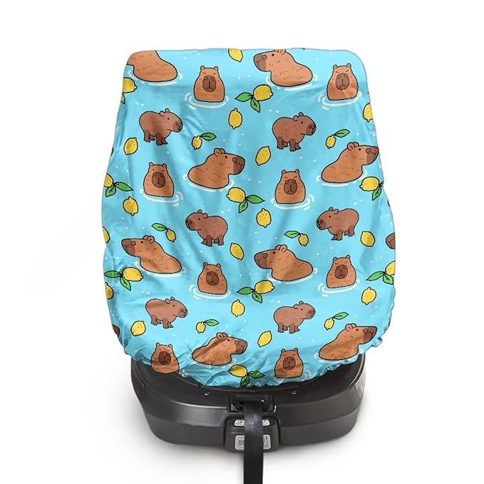 Capybara Car Seat Cover Baby Car Seat Sun Shade Cover with Elastic Band, Foldable Carseat Covers Keep Baby Cool and Child Safety for Travel