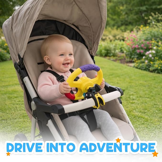 Kids Steering Wheel, Shopping Cart and Stroller Attachment, Entertainment Accessory for Children