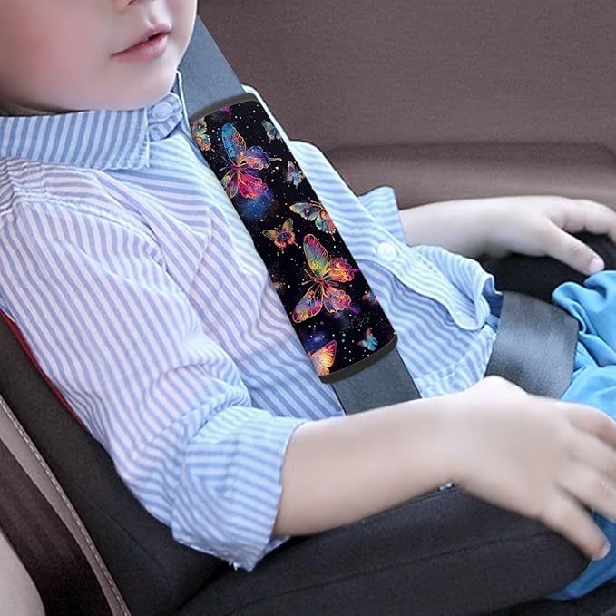 Biyejit Colorful Butterfly Car Seat Strap Covers for Kids Baby, Anti-Slip Soft Car Seat Strap for All Car Seats, Stroller, Pushcar, Backpack Shoulder Pads