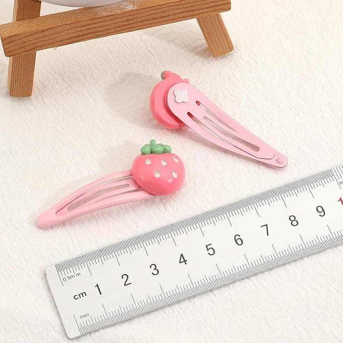 Strawberry Snap Clips Baby Girls Fruit Hair Bow Clips Strawberry Hair Ring Tie BBW24 (5 Pcs-B1)