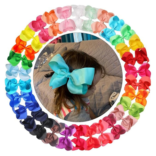 CÉLLOT 30Pcs Big 6 Inch Hair Bows for Girls Grosgrain Ribbon Bow Toddler Back to School Hair Accessories with Alligator Clips for Toddlers Schoolgirls Kids Teens