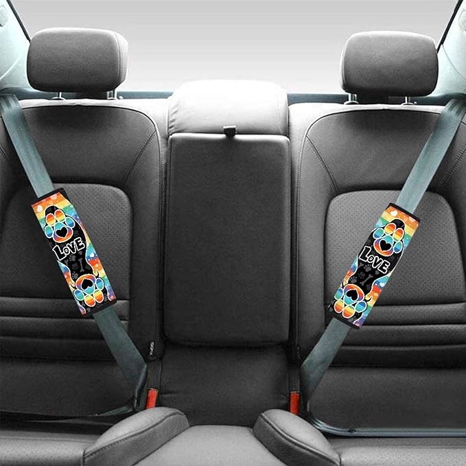 UNICEU Rainbow Love Hearts Stripes Dog Paw Car Seat Belt Cover Pads 2 Pack Universal Fit Dog Paw Automotive Seat Belt Cover for Cars,Backpack,Handbag,Soft Easy to Install Seat Belt Cushion