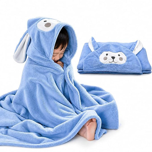 ROMASA Baby Bath Towel Hooded Ultra Soft Towel Highly Absorbent Bathrobe Blanket Toddlers Shower Gifts for Boys Girls-27.5" x 55" (Blue)