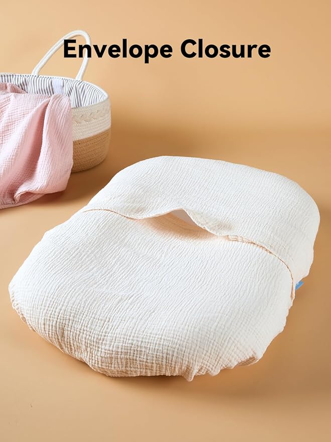 TILLYOU Muslin Baby Lounger Cover, 100% Cotton Newborn Lounger Cover, 2 Pack Baby Nest Slipcover for Boys Girls, Cover Only, Pink and Apricot