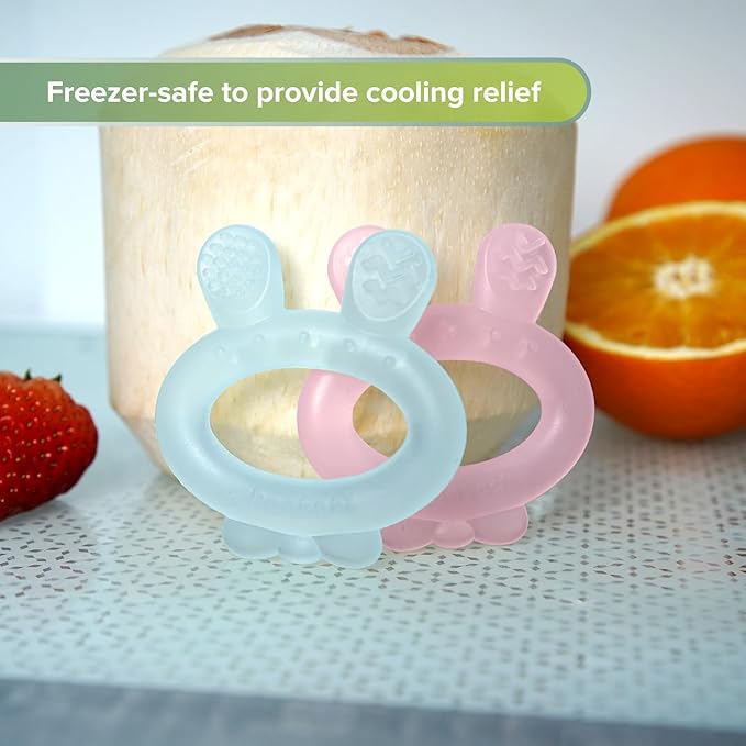 Haakaa Silicone Baby Teether - Rabbit Ear Frozen Teething Toy for Babies 3-6 Months- Cold Teething Relief - BPA Free Silicone -Blue