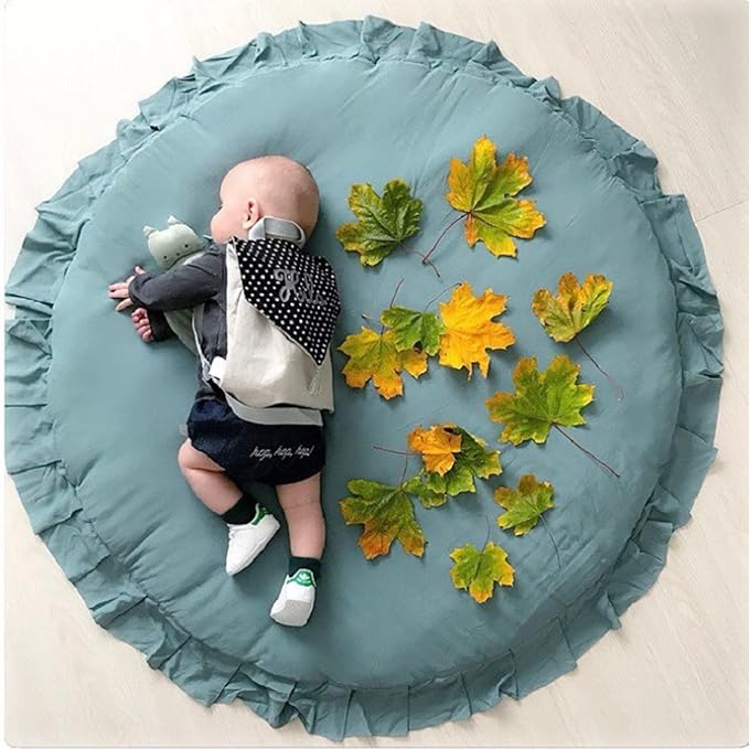 ABREEZE Baby Cotton Play Mat Soft Crawling Mat White Detachable Washable Game Blanket Floor Playmats Kids Infant Child Activity Round Rug Home Room Decor,Green