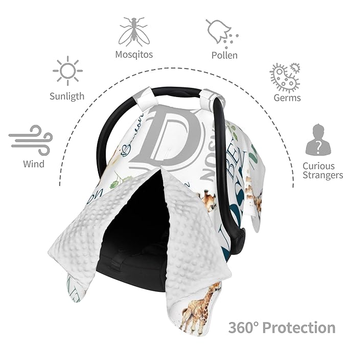 Personalized Winter Car Seat Covers for Babies with Name Giraffe Minky Baby Car Seat Cover for Boys Girls Custom Infant Carseat Covers Baby Blanket Nursing Cover Breastfeeding Scarf