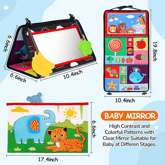 Baby Mirror Tummy Time Toys 0-6 Months with Crinkle Cloth Books Infant High Contrast Newborn Sensory Black and White Toy for 0-3 4 5 6 Months Must Haves Babies 3-6 6-12 Month Boy Girl Shower Gifts