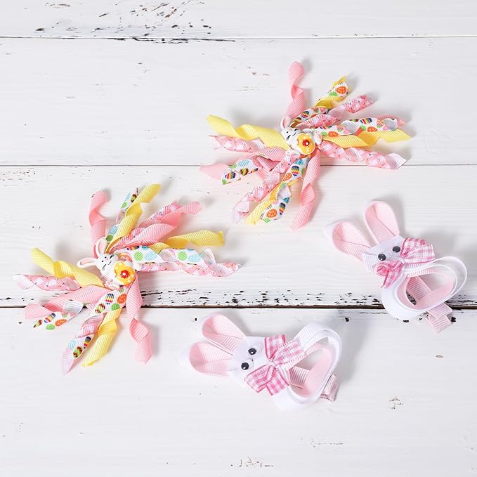 Easter Pink Bunny Hair Clips for Girls Women Colorful Egg Korker Curly Corker Ribbon Bow Alligator Clips,Her Holiday Dress Outfits Decorative Accessories Party Favor Gift