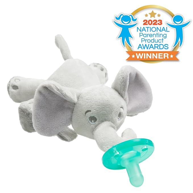 Philips AVENT Soothie Snuggle Pacifier Holder with Detachable Pacifier, 0m+, Elephant, SCF347/03- 1 Count (Pack of 1)