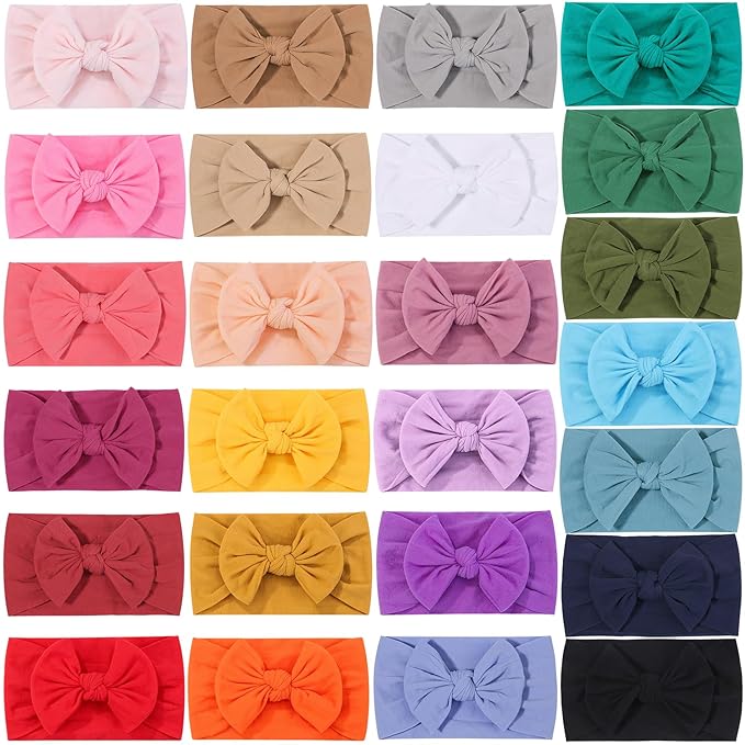 ALinmo 25PCS Baby Nylon Headbands Soft Hairbands Hair Bow Elastics for Baby Girls Newborn Infant Toddlers Kids