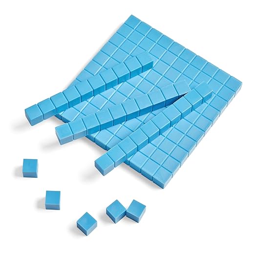 hand2mind Blue Plastic Base Ten Blocks Complete Classroom Set, Place Value Blocks, Counting Cubes, Math Blocks Kindergarten, Manipulative Kit for Mathematics for Elementary Teachers (Set of 161)