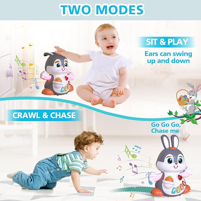 MOONTOY Easter Bunny Musical Toy for 1 +Year Old, Baby Crawling Toys 6 to 12 Months, Baby Easter Gifts for Girls Boys Dancing Toys for 6 7 8 9 10 12 18 Months, Baby Easter Basket Stuffers