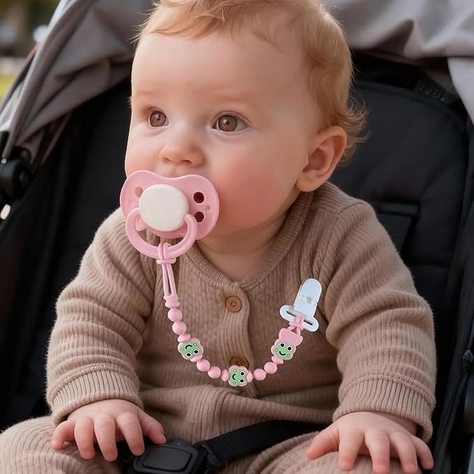 Pacifier Clips 2 Pack, Silicone Baby Pacifier Clips with One Piece Design, Frog Character, BPA Free - CPSIA Certified, Soft Flexible Paci Clip Holder