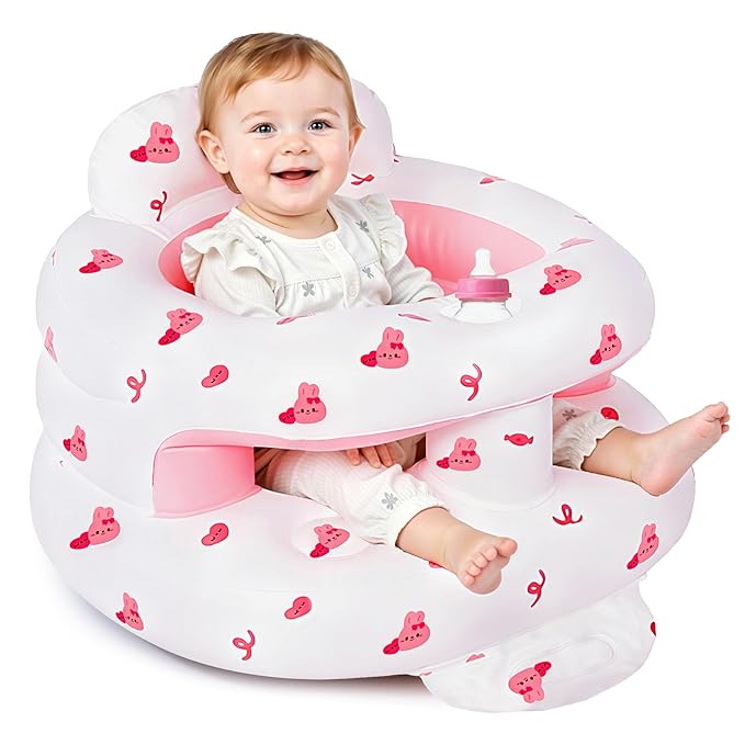 Inflatable Baby Seat for 3-36 Months, Baby Seats for Infants for Sitting Up with Back Support Built in Air Pump, Surround Sit Me Up Floor Seat for Baby Chair for Learning Sit, Feeding (Rabbit)