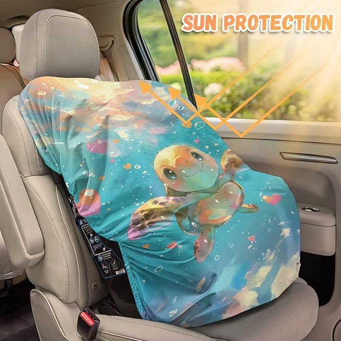 XYZCANDO Turtle Print Infant Car Seat Protector Fashion Car Seat Covers for Babies Easy to Install Baby Car Seat Sun Shade Cover Waterproof Baby Car Seat Cover for Summer Gift for Holiday
