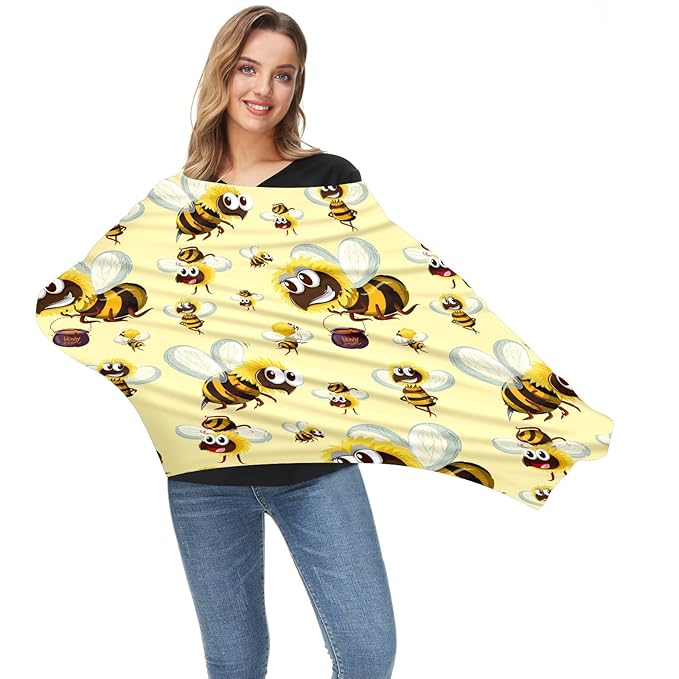 Baby Car Seat Stroller Covers Cartoon Bumble Bee Nursing Cover Breastfeeding Scarf Soft Breathable Stretchy Infant Car Canopy Coverage Carseat Cover for Boys and Girls Multi Use
