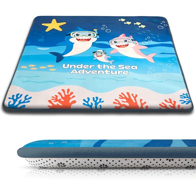 RONGFA Baby Play Mat for Floor, 71'' x 59'' Thicken Foam Soft Padded Playmat for Tummy Time, Playpen Mat for Toddlers Infant Kids, Water-Repellent Coral Velvet, Non-Slip Bottom Safe for Crawling (SEA)