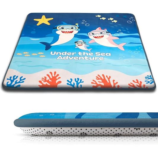 RONGFA Baby Play Mat for Floor, 71'' x 59'' Thicken Foam Soft Padded Playmat for Tummy Time, Playpen Mat for Toddlers Infant Kids, Water-Repellent Coral Velvet, Non-Slip Bottom Safe for Crawling (SEA)