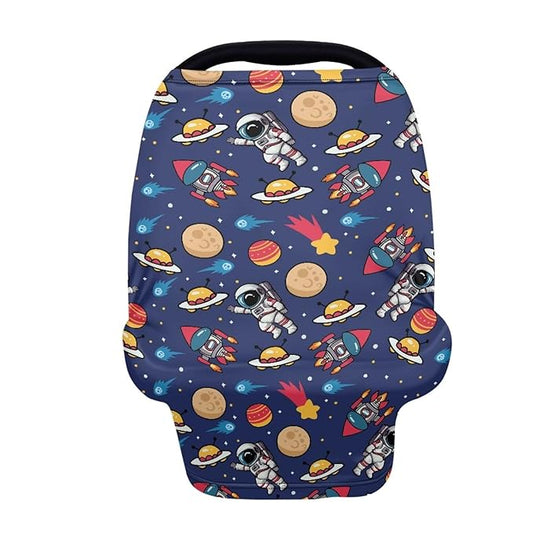 GIFTPUZZ Astronaut Car Seat Canopy Nursing Cover, Multi Use Baby Stroller and Carseat Cover, Nursing Covers Breastfeeding Scarf, Breathable Stretchy 360 Coverage, Perfect Babies Shower Gifts