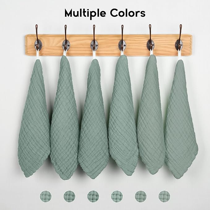 Unnivoll Muslin Burp Cloths Baby 12''X12'', Baby Washcloths 6 Pack, 100% Cotton Baby Wash Cloths Absorbent and Soft for Newborn Infants Kids Boys Girls - Dark Green