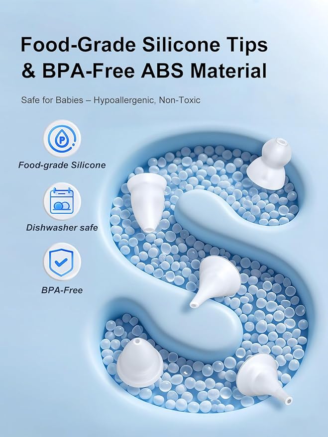 Baby Nasal Aspirator Replacement Parts Silicone Tips & Tubes, Compatible with GROWNSY, HEYVALUE, Nozebot & Momcozy, Dishwasher Safe, Includes Multiple Silicone Tips & Storage Case