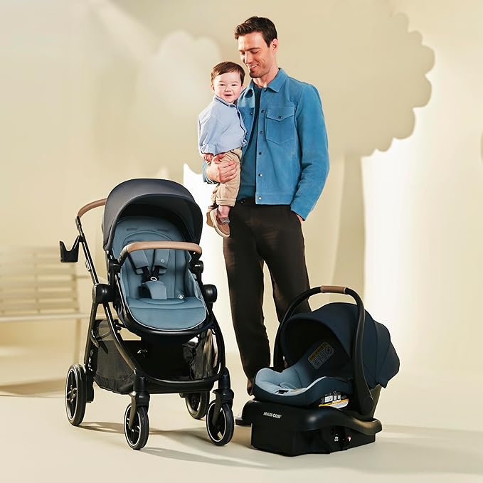 Maxi-Cosi Zelia Pro 5-in-1 Travel System with Mico Pro Infant Car Seat, Baby Stroller Combo, Reversible Seat, Large Wheels, Adjustable Handle, Newborn to Toddler, Lightweight, Caspian Caviar