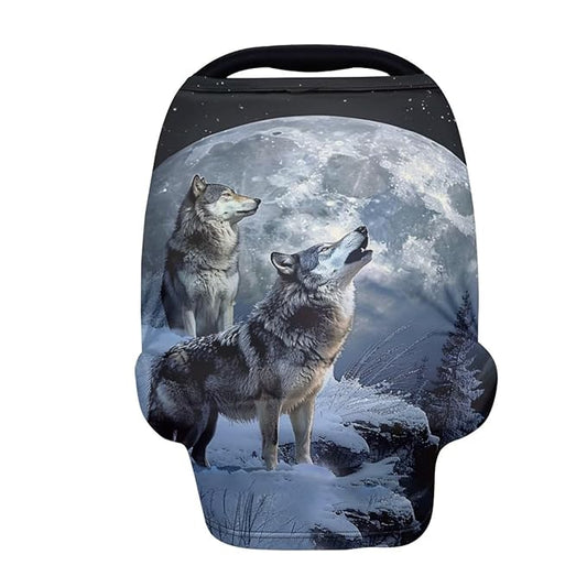 Youngerbaby Wolf Print Car Seat Canopy Nursing Cover Multi Use Baby Stroller and Carseat Cover Breastfeeding Nursing Covers Boys and Girls Shower Gifts