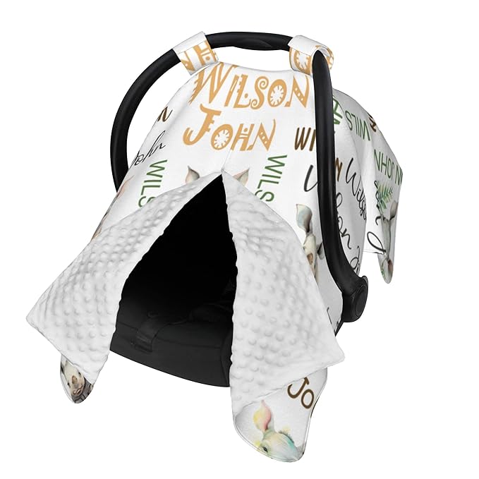 Personalized Winter Car Seat Covers for Babies with Name Rhinoceros Minky Baby Car Seat Cover for Boys Girls Custom Infant Carseat Covers Baby Blanket Nursing Cover Breastfeeding Scarf