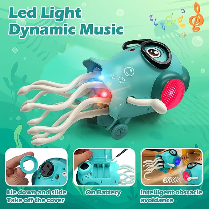 Vodolo Magic Electric Dancing Jellyfish Toy with Led Light and Music,Playful Automatic Steer Crawling Dancing Baby Toy with Smart Tentacle Explorer,Dancing Octopus Toy,Tummy Time Toys,Orange