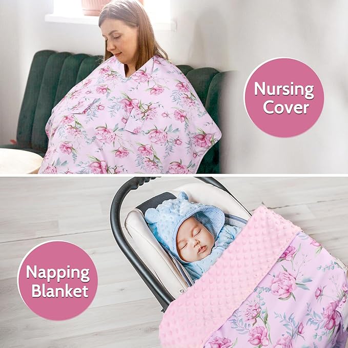 DILIMI Baby Car Seat Cover, Minky Warm Car Seat Covers for Babies, Peekaboo Opening Infant Car Seat Cover, Nursing Cover Carseat Canopy, Purple Floral