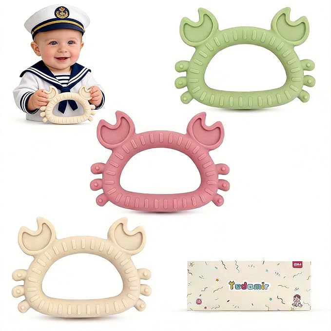 Easter Teething Toys for Newborns 0-3-6Months Food-Grade Silicone BPA-Free Anti-Choking One-Piece Design Soft & Non-Toxic First Teether for Tiny Hands Easy Grip, Gentle Gum Massage, Multi-Color 3-Pack
