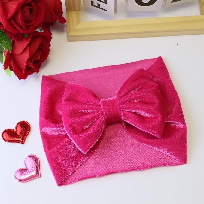 Velvet Pink Leopard Baby Headbands Big Bows for Baby Girls Velvet Soft Hairbands Bows Wide Head Wrap Rose Hair Accessories for Newborn, Infant Toddlers 0-6Months