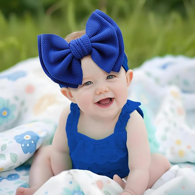 YanJie 2PCS 7'' Super Durable Soft Knot Headbands with Hair Bows Infant Toddlers Kids Hair Accessories Blue Green Headband for Newborn Baby Girls