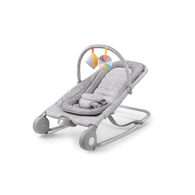Summer Infant 2-in-1 Bouncer & Rocker Duo (Light Gray Tweed) Convenient and Portable Rocker and Bouncer for Babies Includes Soft Toys and Soothing Vibrations