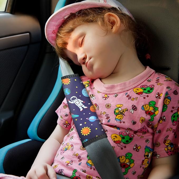 2Pack Seat Belt Cover for Kids, Cute Cartoon Pattern Car Seat Belt Pads Cover for Girls and Boys, Kid's Seat Belt Cushion, Shoulder Strap Pad (Spaceman)