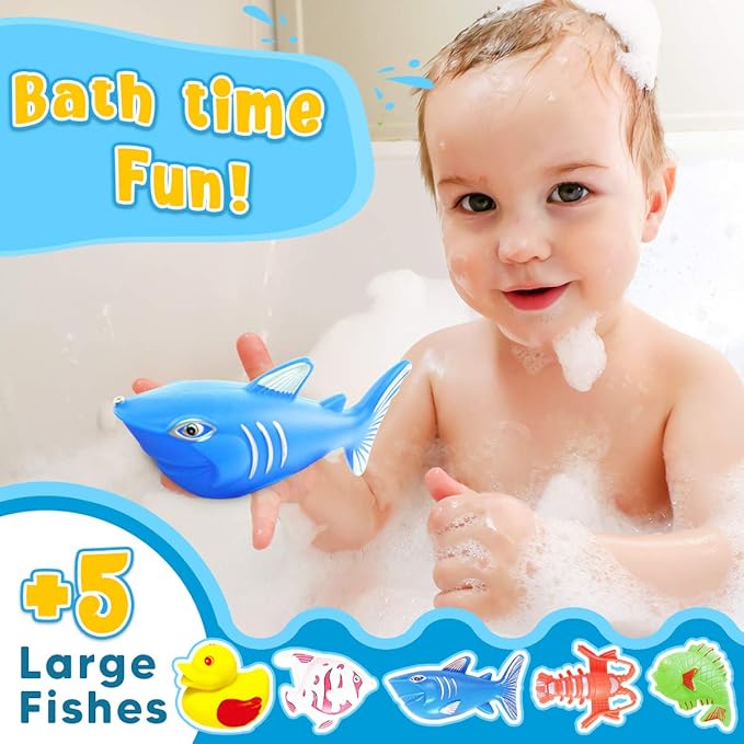 Goody King Magnetic Fishing Game Pool Party Pole Rod Net - Bathtub Outdoor Indoor Carnival Party Water Table Fish 4 Players Gift Age 3-5 6 4-8 (Large)