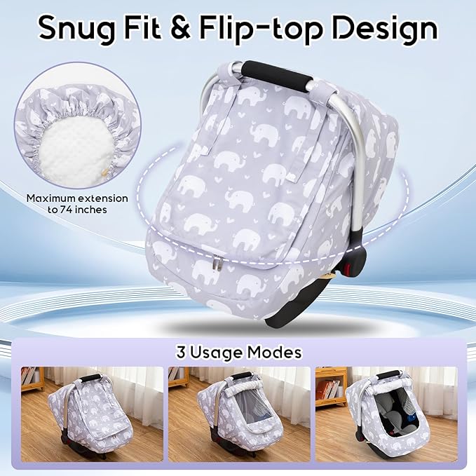 Car Seat Cover Baby, Mink Dot Infant Car Seat Cover for Outdoor, Breathable Carseat Cover with Mesh Peep Window & Sun Shade for Summer, Easy Access Baby Carrier Canopy Snug Fit Stroller