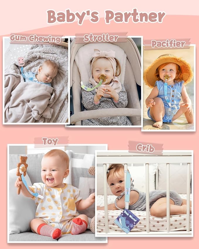 babygoal Baby Girl Pacifier Clips 8 Pack, Pacifier Holder Clip Fits Most Pacifier and Binkies-Neutral Color