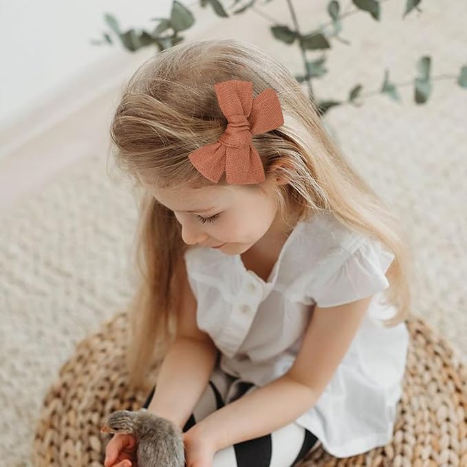 3.2'' Girls Rufous Linen Hair Bows Clips - Alligator Clips Hair Accessories for Little Girls, Toddlers, Kids, and Teens
