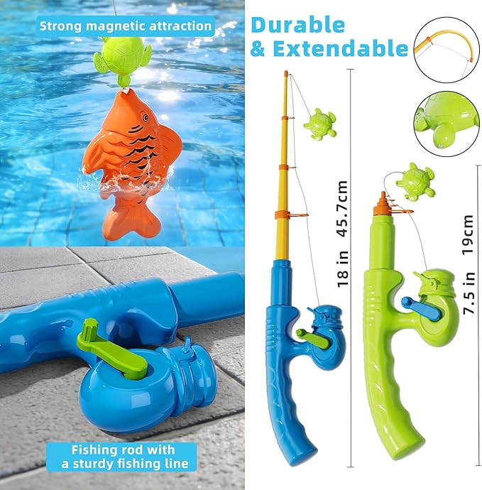 Magnetic Fishing Game Toys with Inflatable Pool for Toddlers 1-3 3-5, Kids Bathtub Pool Water Table Toys, Birthday for 2 3 4 5 6 Year Old Boys Girls