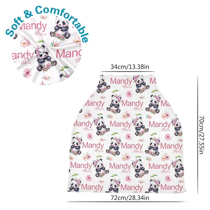Personalized Baby Car Seat Cover for Girls, Custom Nursing Covers for Breastfeeding with Name, Panda Bear Floral Infant Stroller Cover, Baby Carseat Canopy for Newborn, Multiuse Car Seat Canopies