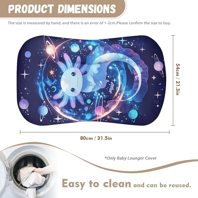 Blue Axolotl Baby Lounger Covers, Galaxy Space Lounger Pillow Covers for Newborn Infant Co Sleeping Baby Nest Slipcover 31.5'' x 21.3'' for Home Travel