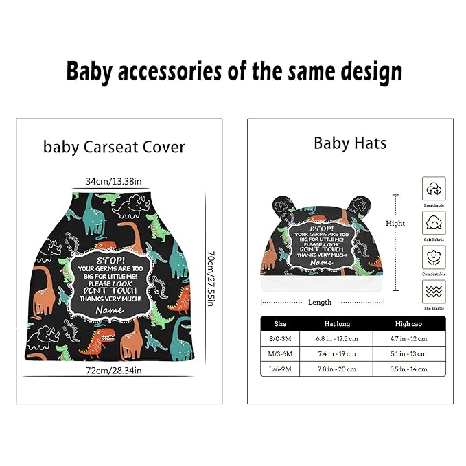 Personalized Dinosaur Baby Car Seat Covers for Boys, Customized No Touching Sign Carseat Canopy with Name, Infant Stroller Covers Multiuse Nursing Covers Breastfeeding Scarf, Newborn Gifts