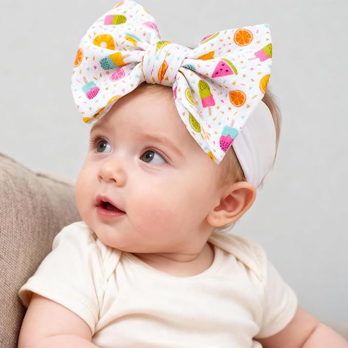 Baby Bow Headbands 3 Pcs Baby Girl Headbands with Bows Soft Nylon Fruit Print Headband Bows for Baby Girls, Newborns, Infants